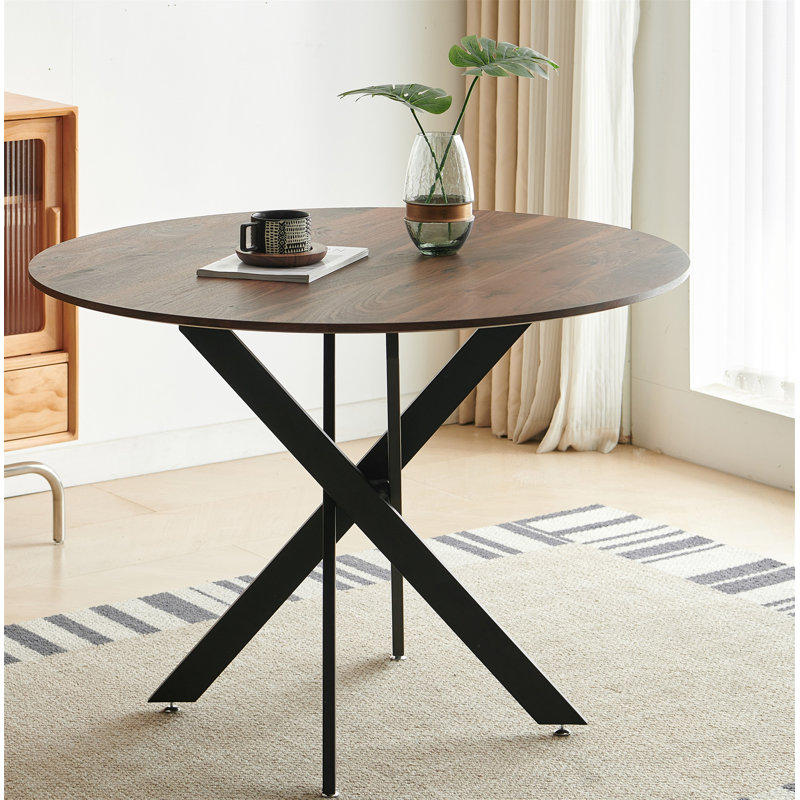 Table de salle à manger de 42,1 po de style Mid-Century noir et bois pour 4 à 6 personnes avec plateau rond en MDF (table basse incluse, sans chaises)