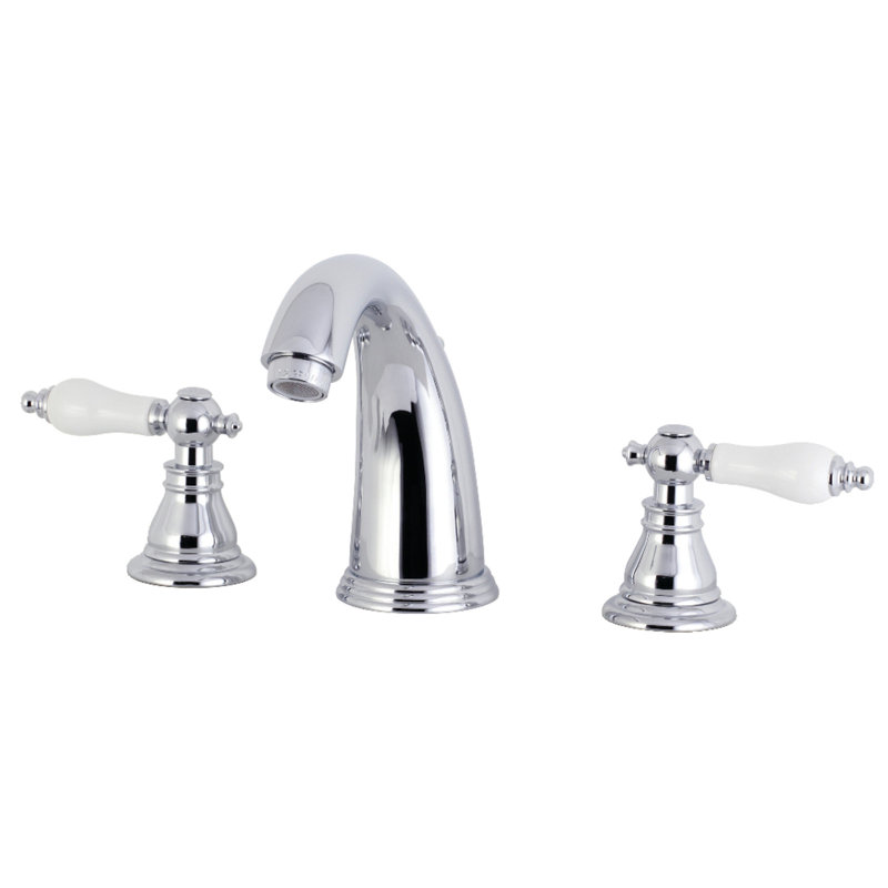 Kingston Brass American Patriot Two-Handle 3-Hole Deck Mount Widespread Bathroom Faucet with Retail Pop-Up Drain