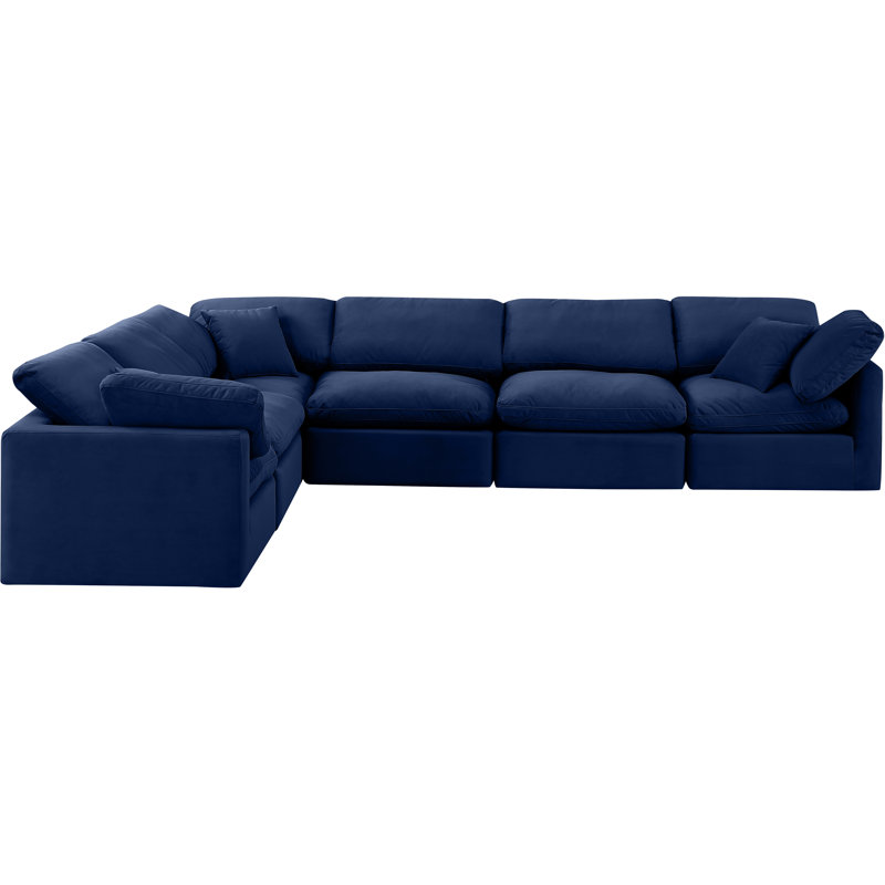 Canapé modulaire en velours 6 pièces Hinami, Velours bleu marine
