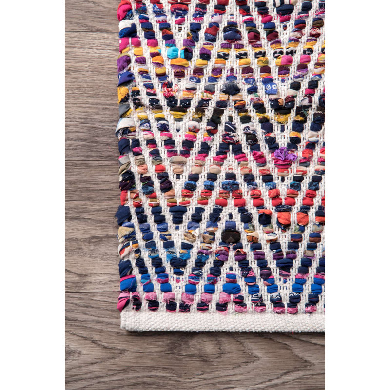 Ayaan Chevron Cotton Hand Woven Area Rug, Rectangle 91 x 152cm