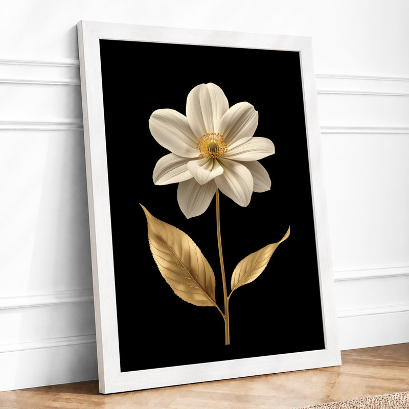 Golden Bloom Study Botanical - Framed Print, A3 - 42.0 x 29.7 cm, White
