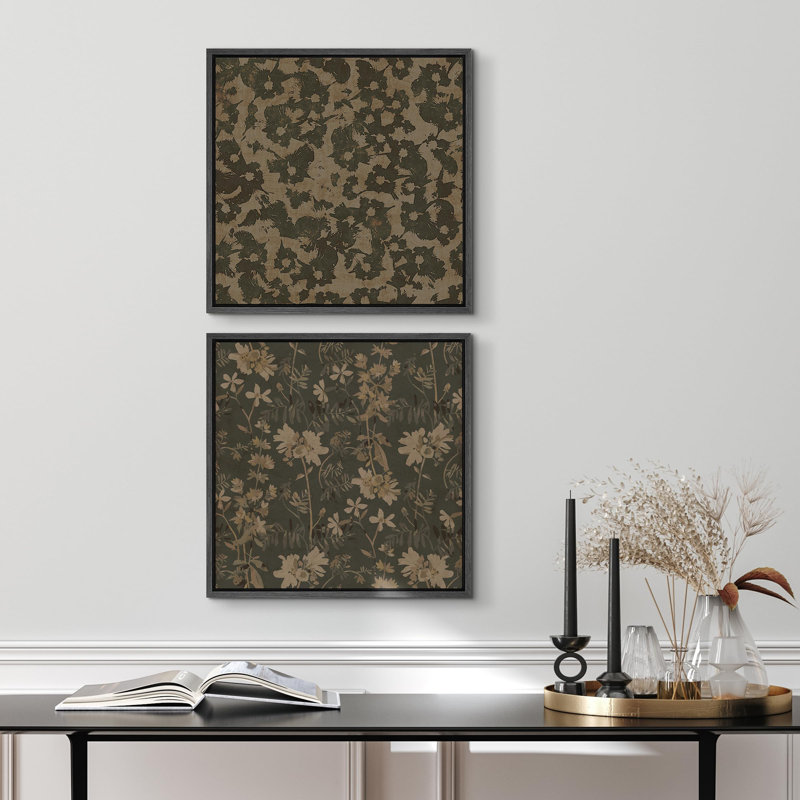 "Art floral nordique", "Moody Art", H 16" x l 16", Black Floater Framed