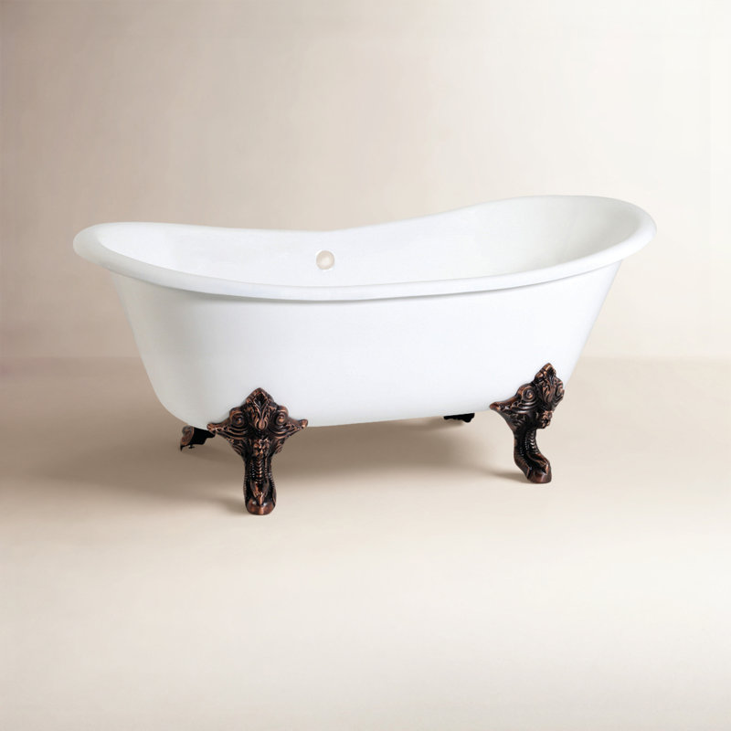 Kingston Aqua Eden 67-Inch Cast Iron Oval Double Slipper Clawfoot Tub (No Faucet Drillings), Oil Rubbed Bronze