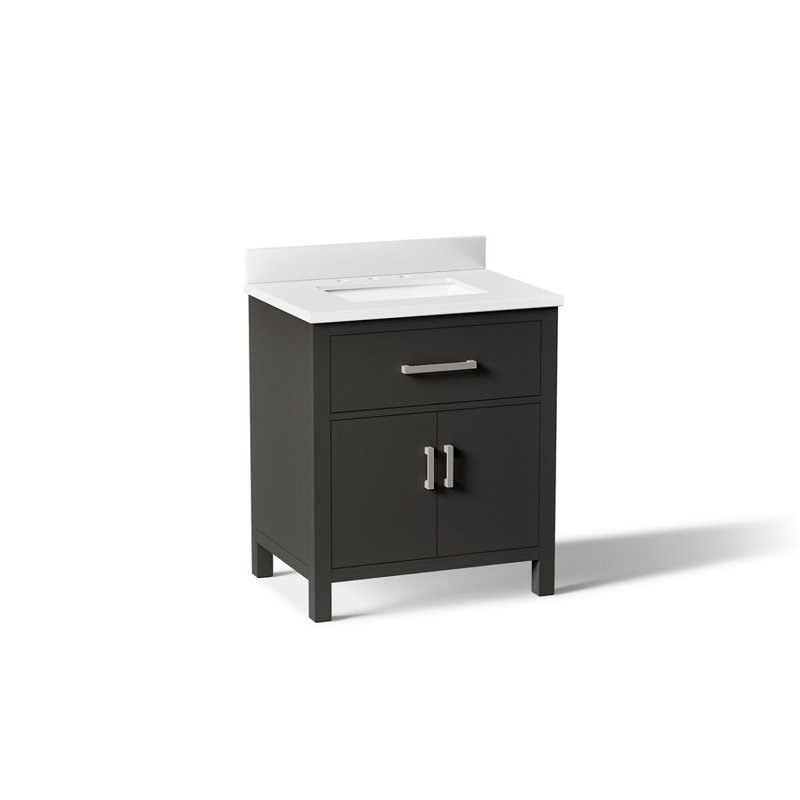 Kresla 30 In. Bathroom Vanity Cabinet With Sink And Quartz Top, Black Oak, Brushed Nickel