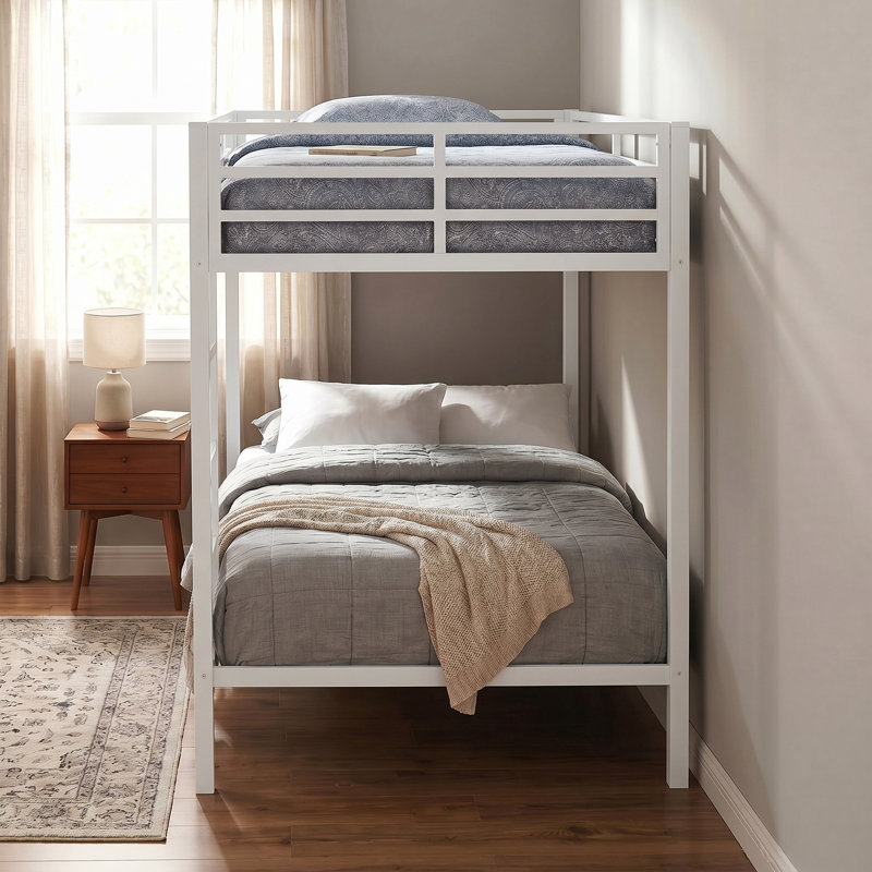 Heavy-Duty Metal Bunk Bed with Safety Guardrails, Built-In Ladder, Noise-Free Slats & Under-Bed Storage, Twin XL Over Twin XL