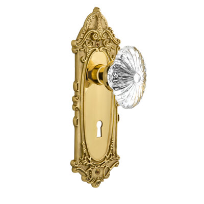 Victorian Plate with Decorative Keyhole and Oval Fluted Crystal Door Knob
