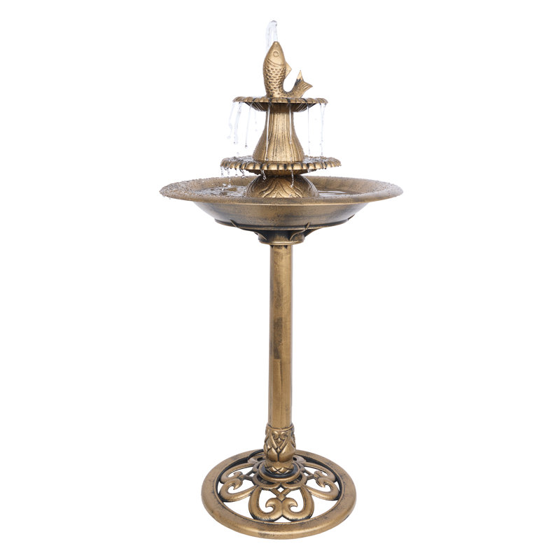 Tiered Pedestal Fish Fountain Birdbath - Gold, Gold
