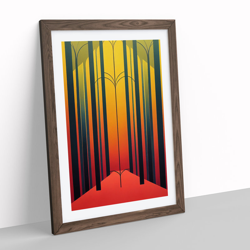 Forest Deco No.7 - Single Picture Frame Painting, 64cm H x 46cm W x 2cm D, Walnut