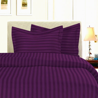 Luxury Microfiber Damask Stripe Duvet Set - Softest Coziest 3-Piece Hotel Quality Twin XL Duvet Cover - Wrinkle & Fade Resistant - Eggplant Purple