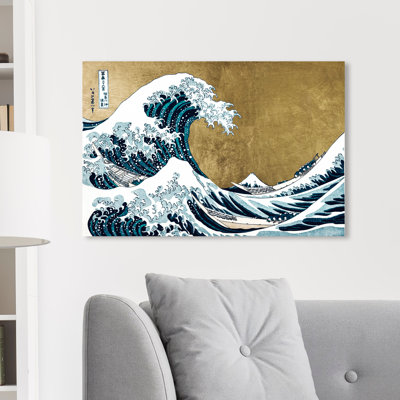 Nautique et côtier, la grande vague d'or - impression d'art graphique