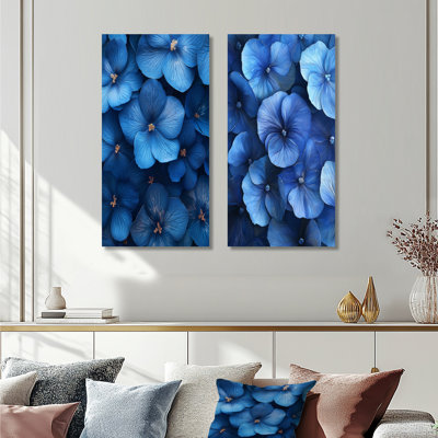 «Aqua Poppies Collages of Tranquility I», impression murale en métal 2 pièces