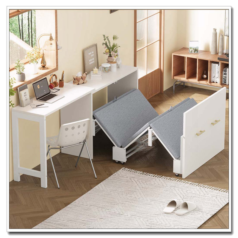 Lit simple escamotable avec bureau ajustable