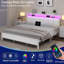 Structure de lit avec tête de lit avec rangement, lit plateforme tapissier avec station de charge et lumières DEL, lattes métalliques robustes-2079633390-2076705028
