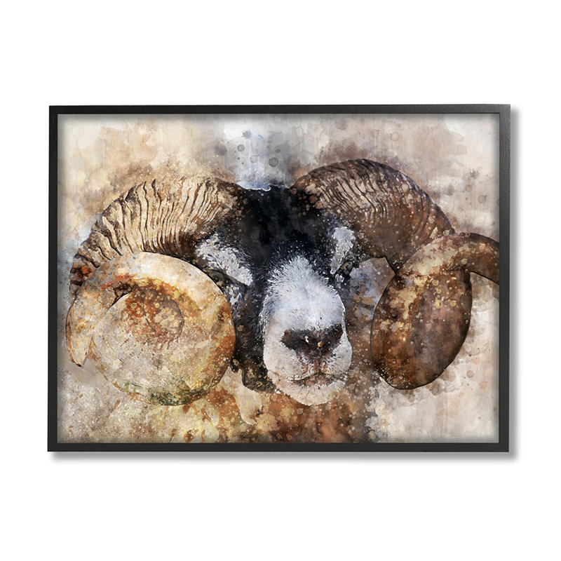 «Big Horned Ram» par Ziwei Li - impression d'art graphique, H 20 po x l 16 po x 1,5 po, Giclée encadrée noir minuit