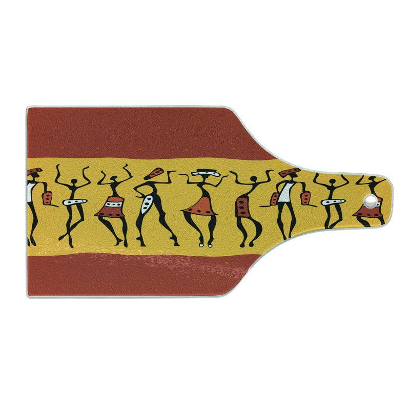 Planche à découper Ambesonne en verre trempé africain dansant personnes orange foncé jaune noir