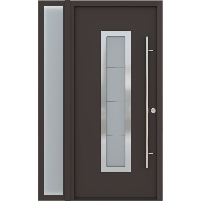 Argos Modern Front Steel Door with Sidelite Right, Brown/White, Right Hand Inswing