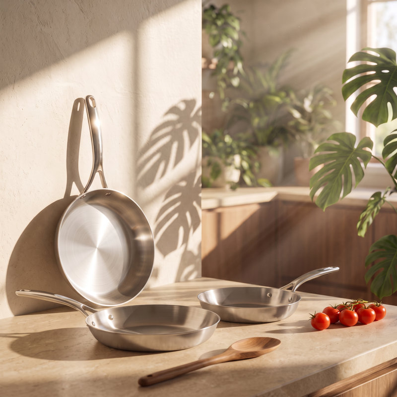 Poêle à frire haut de gamme de 2 litres en acier inoxydable triple couche avec poignée rivetée ergonomique qui reste froide, compatible avec tous les types de feux et l'induction