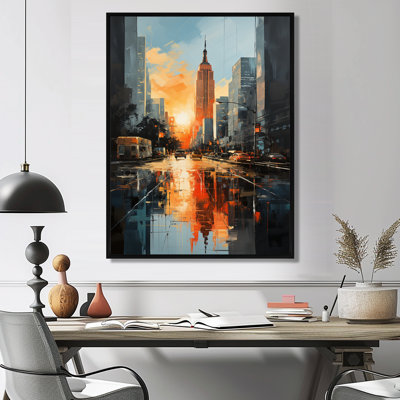 Coucher de soleil doré sur l'Empire State Building - New York, art mural