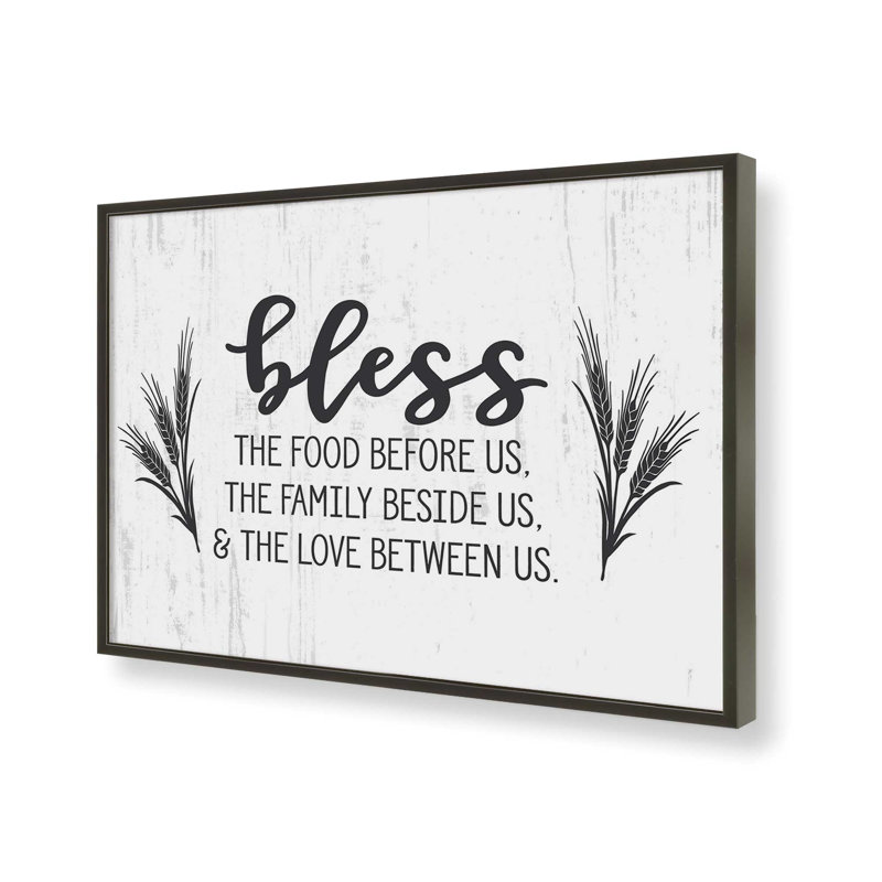 «Bless the Food devant nous» par lettres et doublure, L 32 po x H 24 po, Noir, Impression encadrée