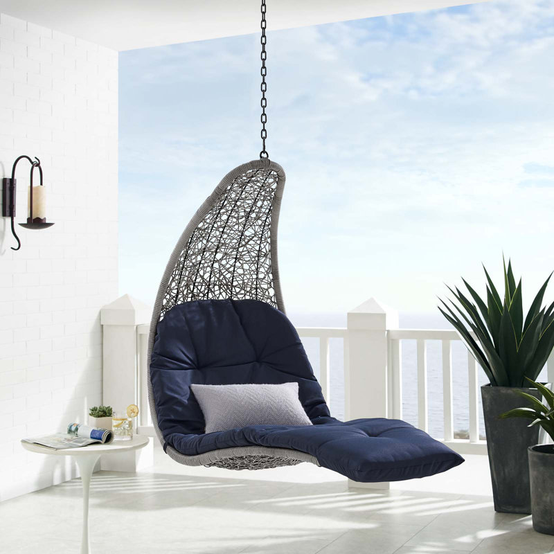Landscape Outdoor Patio Hanging Chaise Lounge Swing Chair, Navy/Gray