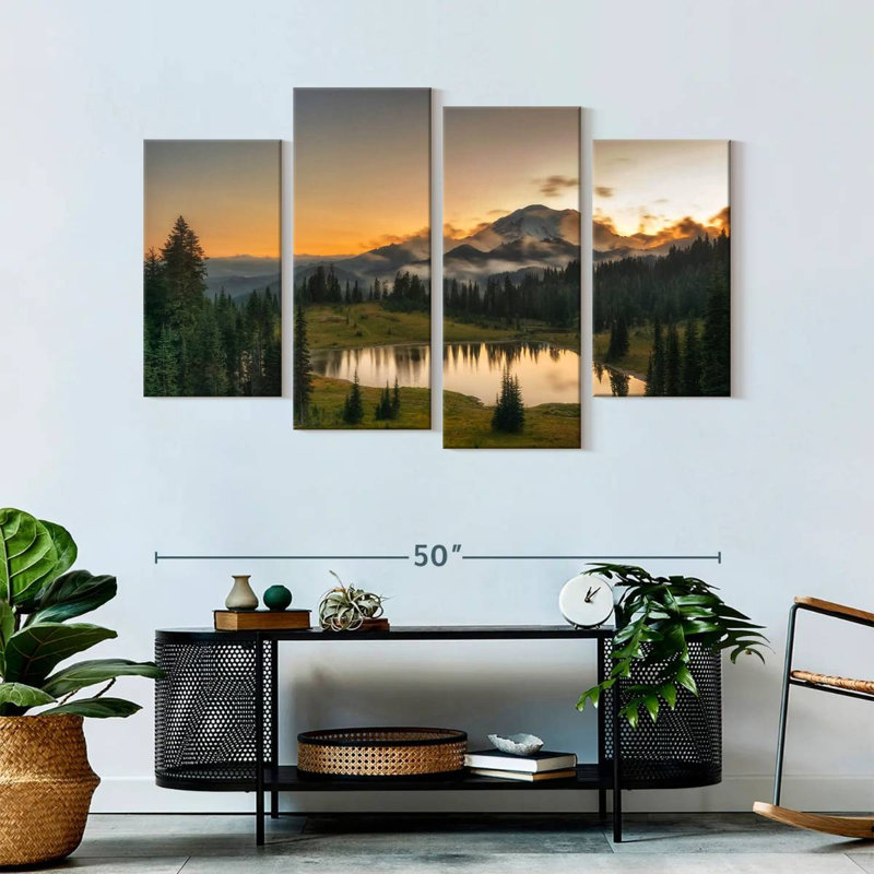 «Majestic Sunset At Mount Rainer», reproduction d'art sur toile, H 32 po x l 52 po x P 1,25 po