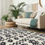Tapis à poil long ivoire / noir à motif géométrique Kerens-22513629
