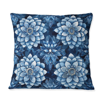 Carreaux floraux bleus et argentés traditionnels - coussin décoratif traditionnel