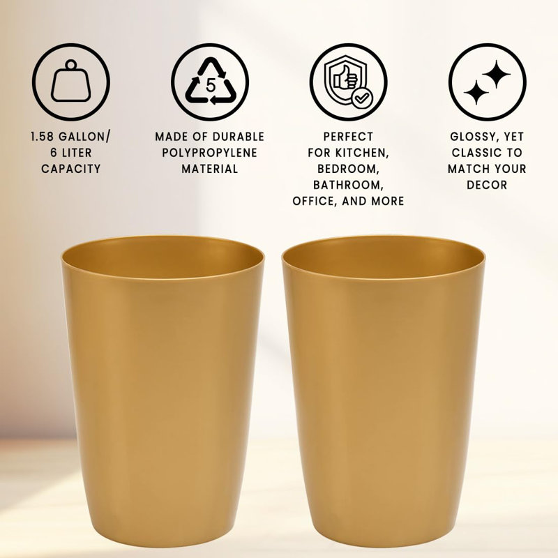 Small Trash Can with Open Top for Compact and Tight Spaces, Gold
