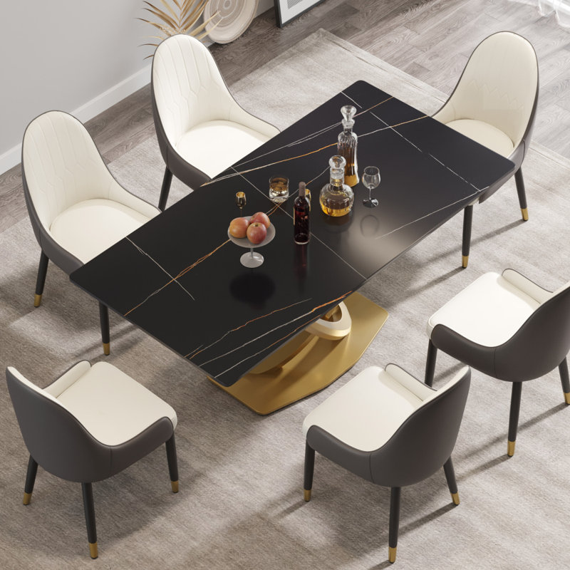 Modern Rectangular Sintered Stone Dining Table with Pedestal Base, 29.53” H x 70.84” L x 35.43” W, Black
