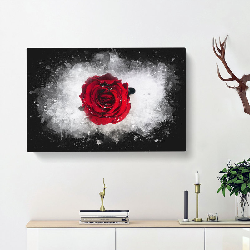 Red Rose In Bloom - Wrapped Canvas, 60cm H x 91cm W x 3cm D
