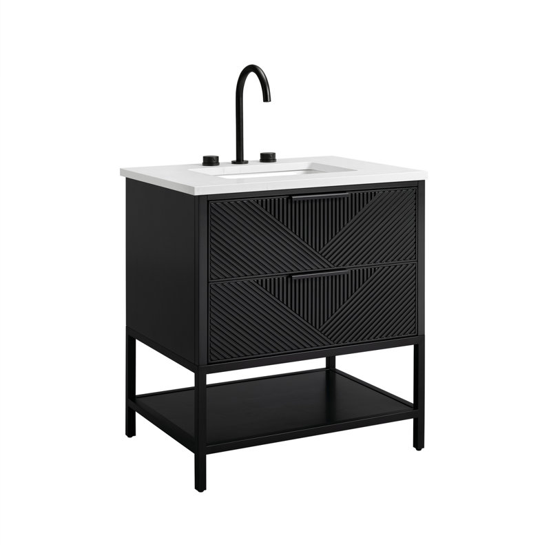 Diamond 30'' W Single Vanity, Charcoal Black, Brushed Nickel, Italian Carrara Marble