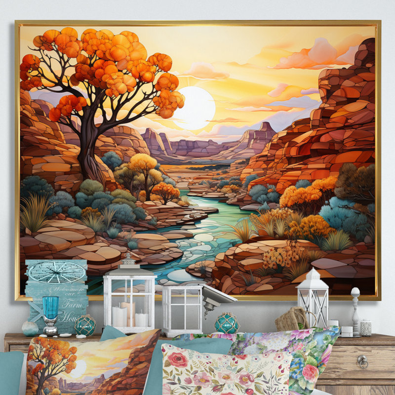 «Bold Landscape Canyon Desert I», reproduction d'art sur toile, 16" H x 32" W, Cadre flottant doré