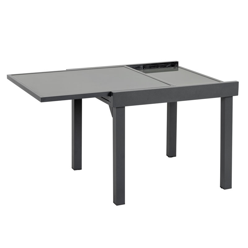 Light Gray Aluminum Extendable Outdoor Dining Table with Glass Top