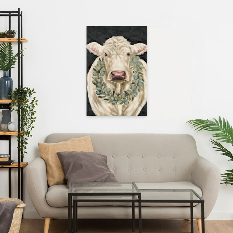 Vache contemporaine fantaisiste élégamment ornée, H 24 po x l 16 po
