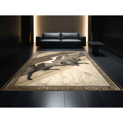 Tapis moelleux moelleux rouge moelleux art déco Assyrian Lamassu - reliure brun clair
