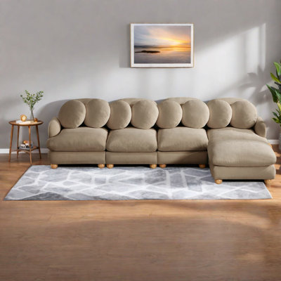 Grand canapé d'angle modulaire, canapé 5 places en chenille avec pouf, couleur camel moderne