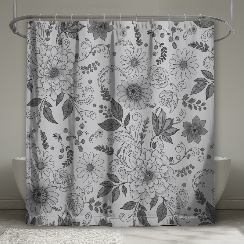 Rideaux de douche noirs et noirs à motif floral extra longs, 70in W x 84in H