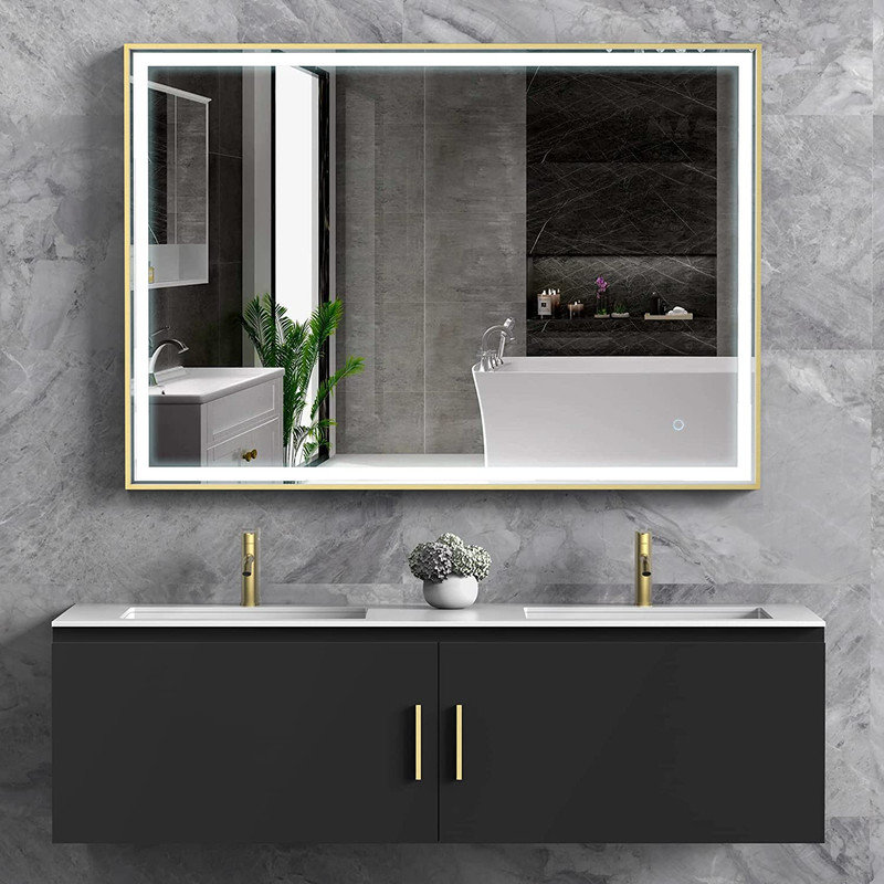  Miroir de salle de bain 24 po à DEL, anti-buée, miroir mural rond noir avec cadre, 24 po x 24 po, Structure noire