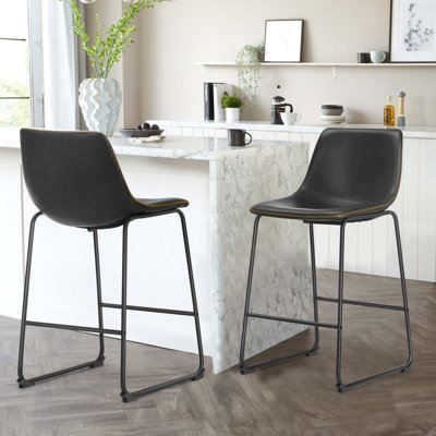 Set of 2 Leather Barstool with Metal Leg Modern Bar Stools for Kitchen Island Pub Living Room