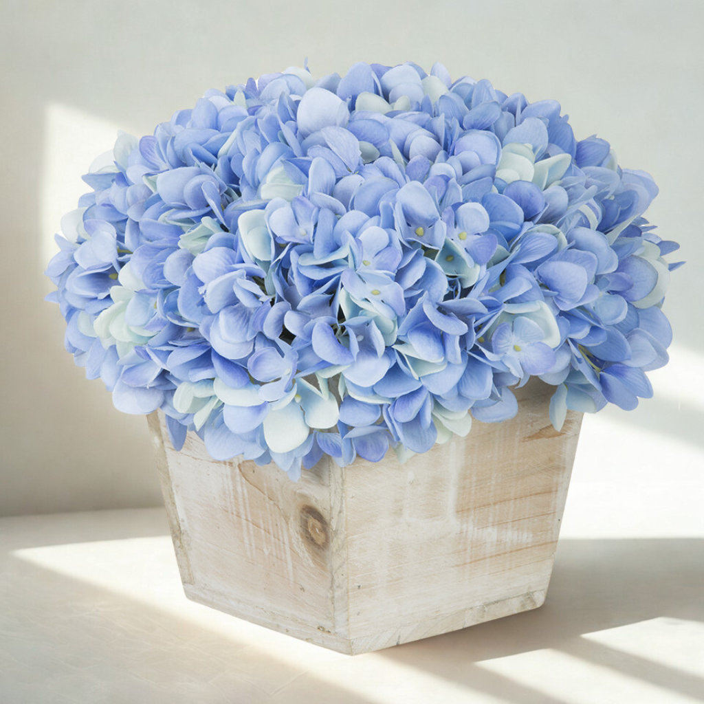 Synthetic Fabric Hydrangea Arrangement in Planter Ophelia & Co. Color: Blue