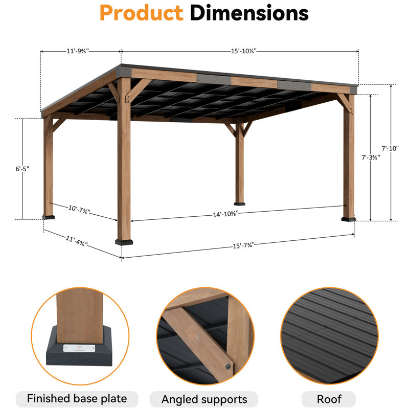 Supreme Premium Cedar Wood Hardtop Slop Roof Gazebo, Outdoor Pavilion Permanent Storage And Grill, Chat And Party Scenes