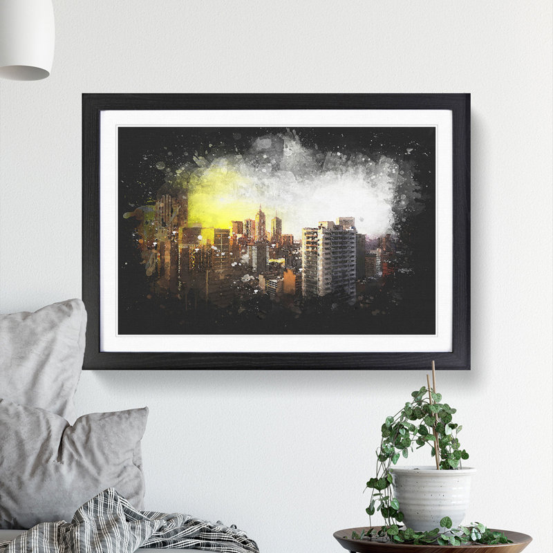 Melbourne Australia Skyline Abstract - Single Picture Frame Print on MDF, 33cm H x 45cm W x 2cm D, Black Framed