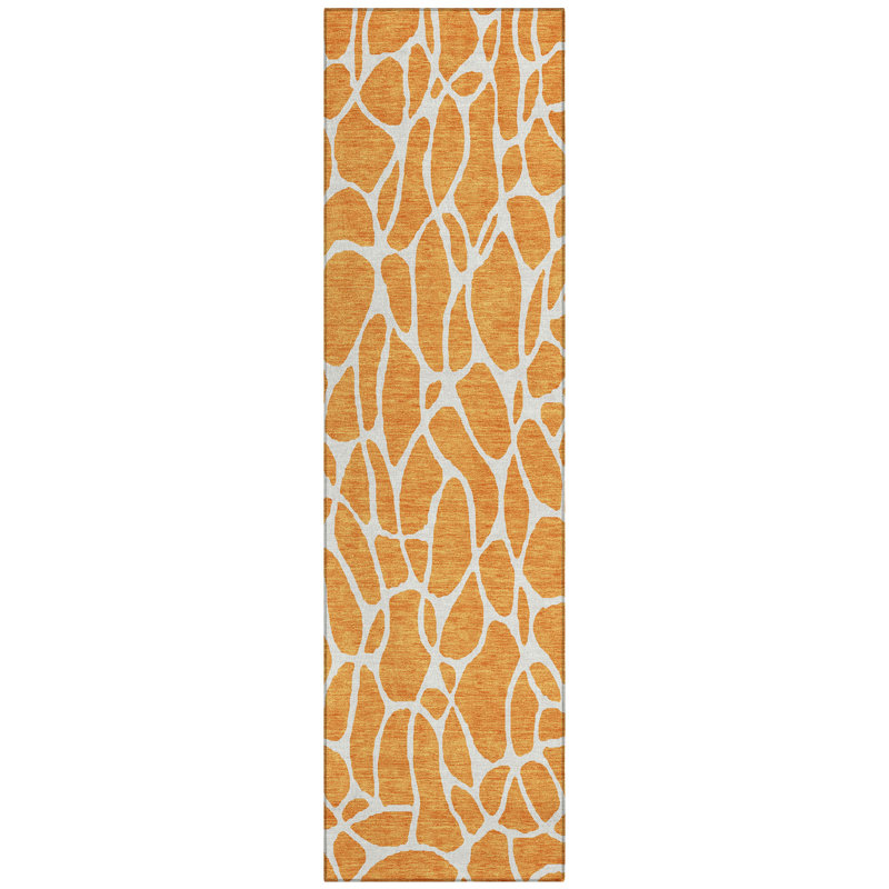 Zarelia Orange Washable Indoor-Outdoor Rug - , 2'3" x 7'6"