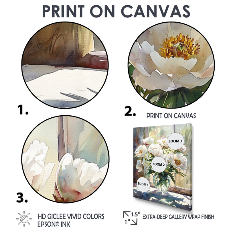 Pivoines et ombres géométriques II - décorations murales pivoines, Reproduction avec cadre flottant, H 44 po x l 34 po, Blanc