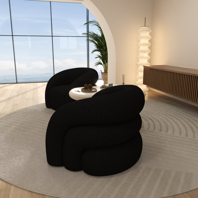 Fauteuil demi-tonneau rembourré et pivotant, Noir