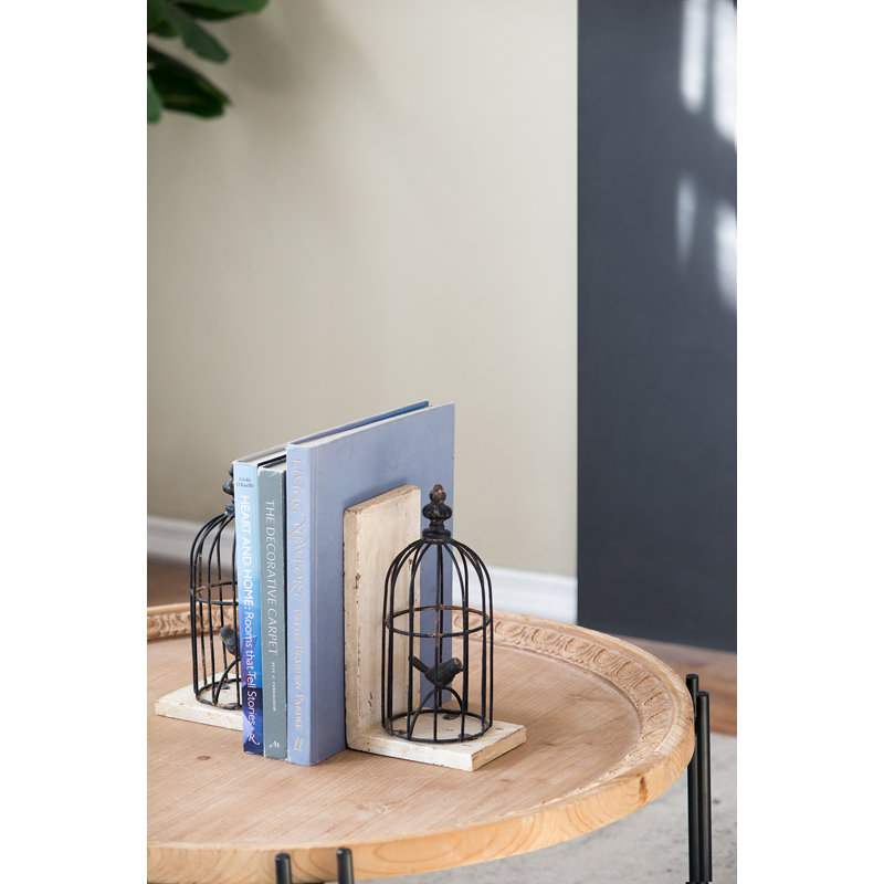 Serre-livres S / 2 5,5 x 4,5 x 10 po noir vieilli, blanc antique
