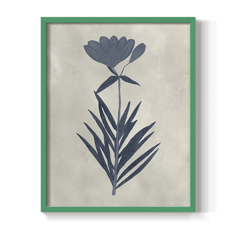 Navy Pressed Flowers I Framed Print - Solid Wood