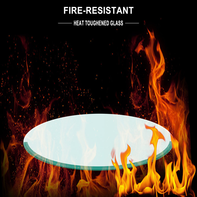 Plateau de table rond en verre trempé de 20 po, verre transparent, bord rond de 1/4 po d'épaisseur poli