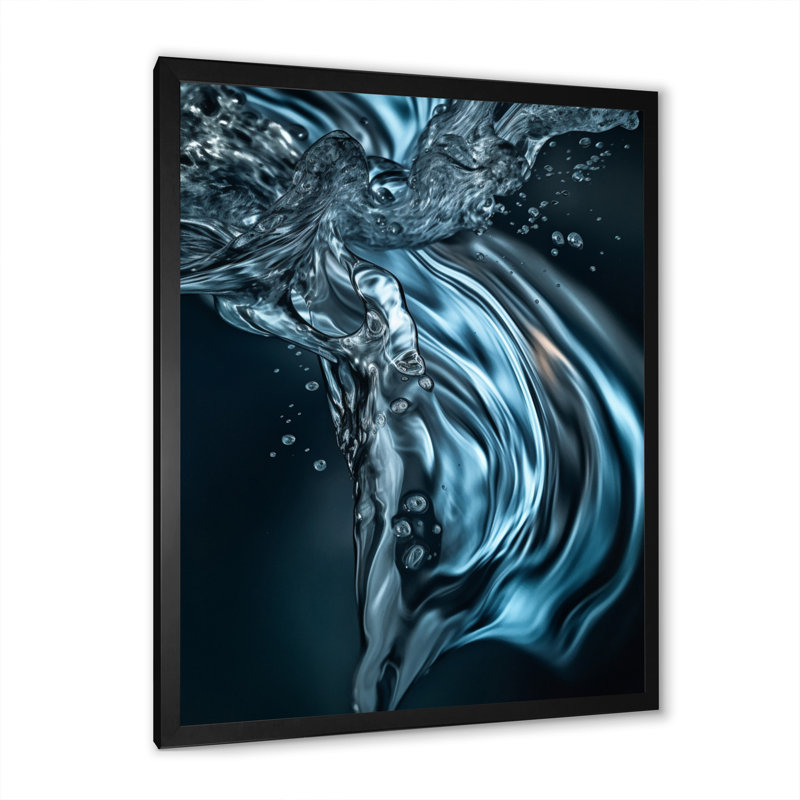 «Blue Wave and Waveform Dreams I» sur toile, H 44 po x l 34 po x P 1,5 po, Cadre simple noir
