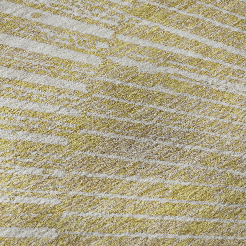 Wheat Rectangular Washable Synthetic 5' x 7' Rug with Fan Design